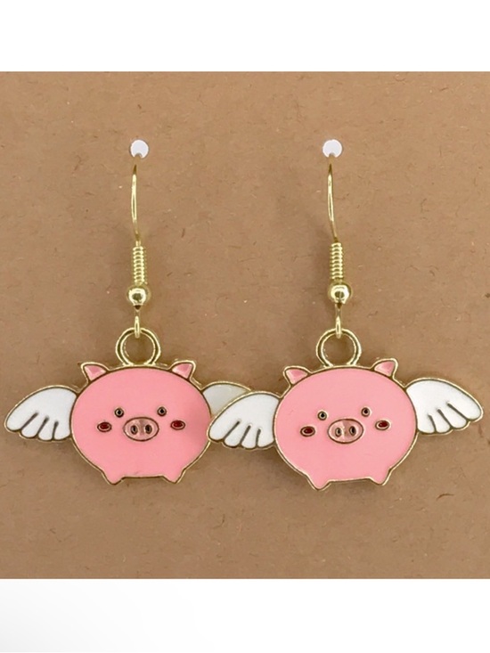 Fashion Jewelry Jewelry - Pig With Wings Dangle Earrings 18k Gold Plated Hook Fashion Jewelry